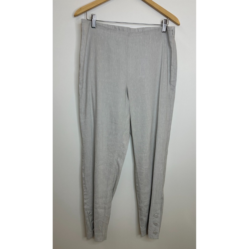 New J. Jill Button Hem Ankle Pants Zinc White Gray Linen Blend Stretch Medium - Picture 2 of 16
